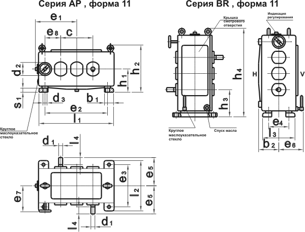 Габаритные и присоединительные размеры вариаторов